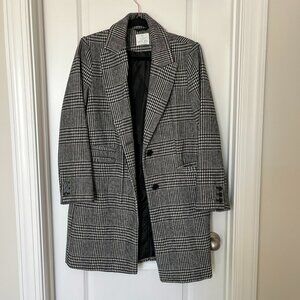 Primark Black and White Plaid Checkered Long Coat Size 6
